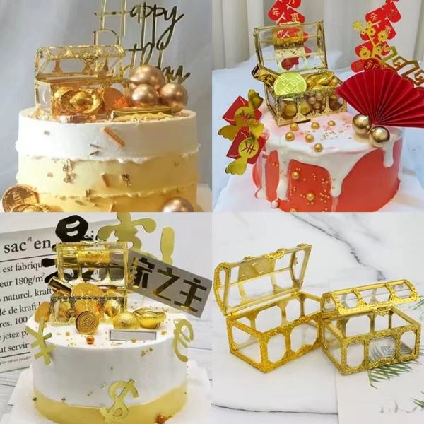 Imagem de Kit 12 Mini Baú Dourado De Acrílico Enfeite Para Festa Lembrancinha Decoração