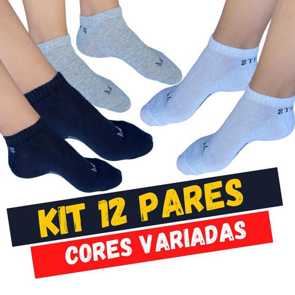 Imagem de kit 12 Pares de Meias Cano Longo Esportivas Unissex