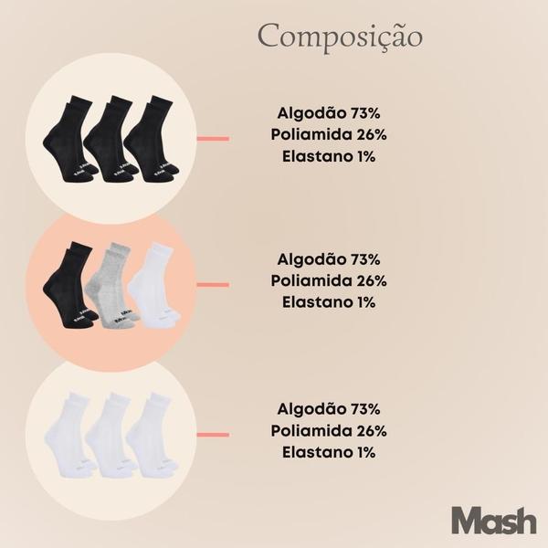 Imagem de Kit 12 Pares de Meias Mash Longa em Algodão Modelo Cano Médio Esportiva Para Corrida Caminhada