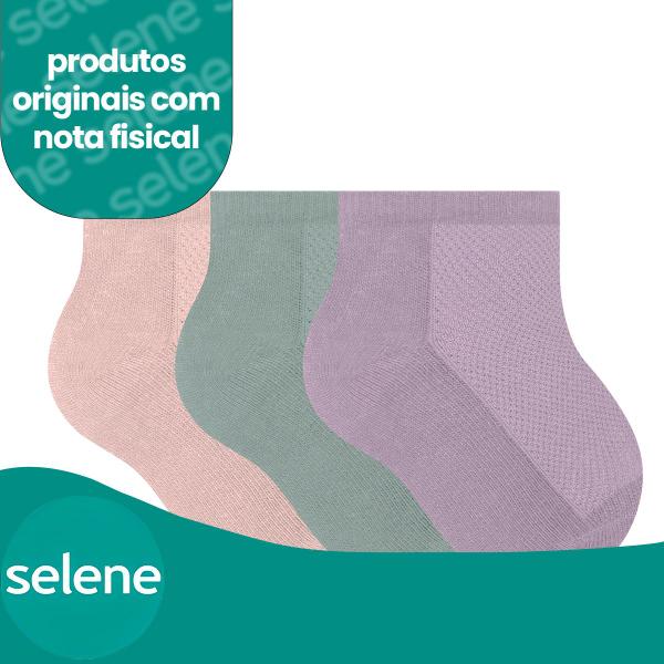 Imagem de Kit 12 Pares De Meias Selene Infantil Cano Curto Algodão