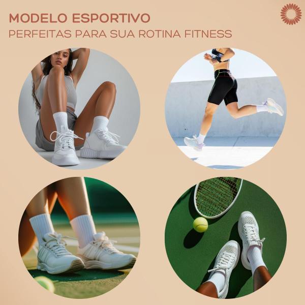 Imagem de Kit 12 Pares Meia Alta Fitness Feminina Respirável Branca