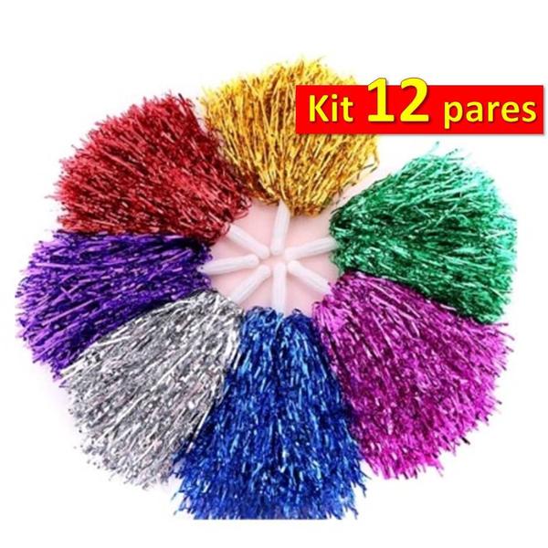 Imagem de Kit 12 Pares PomPom Metalizado Mamãe Sacode