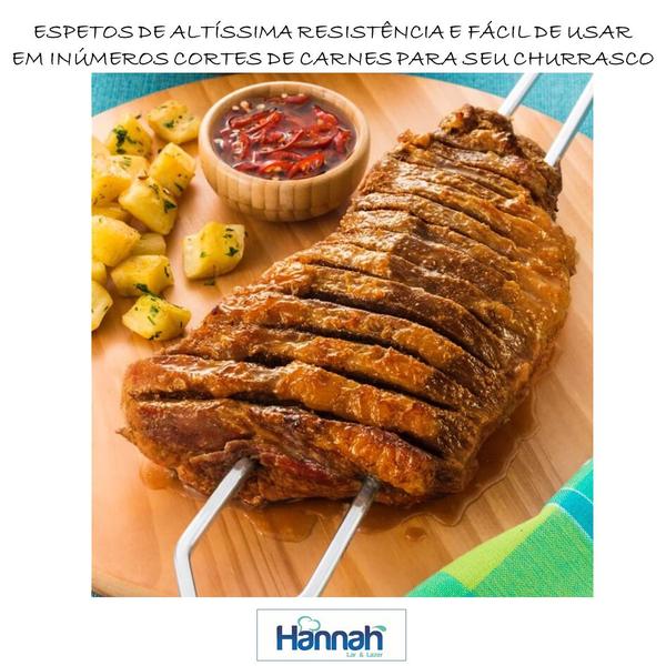 Imagem de Kit 12 Pçs Espeto Churrasco Alumínio Duplo Quadrado Reforçado Cabo Madeira ou Cabo Alumínio  Vários Tamanhos - Hannah - 