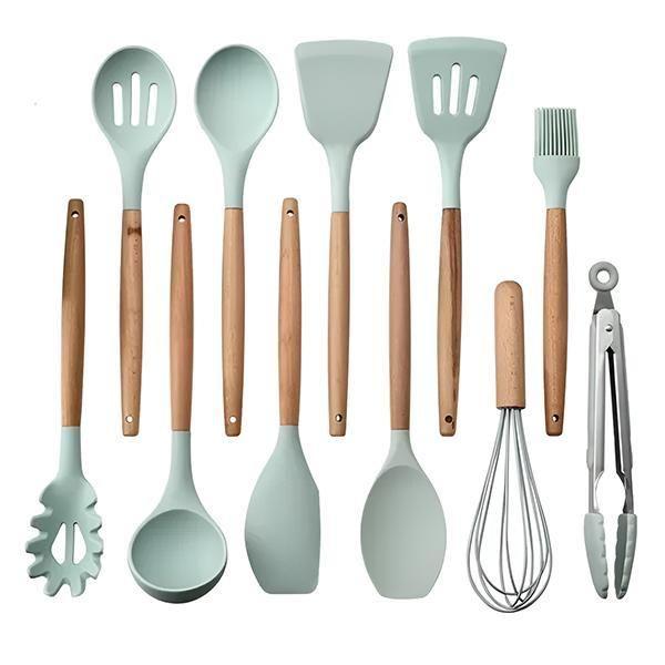 Imagem de Kit 12 Peças Jogo De Cozinha Utensílios De Silícone Verde