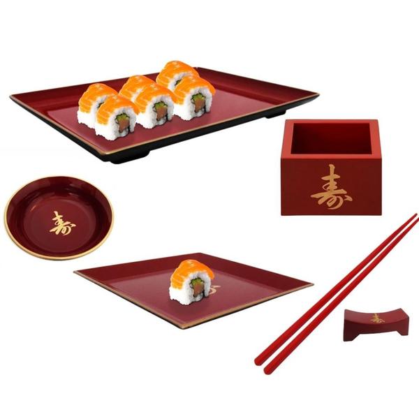 Imagem de Kit 12 Pecas para Comida Japonesa Pratos Copo Molheira Hashi Hashioki  Nihon Shikko 