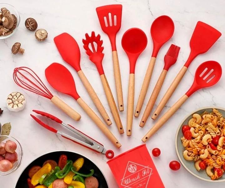 Imagem de Kit 12 Peças Talher De Cozinha Utensilios Silicone Decoração