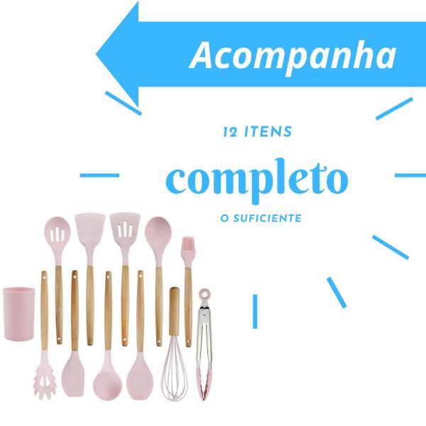 Imagem de Kit 12 Peças Utensílios De Cozinhha Cabo De Madeira Silicone - Entrega Rápida