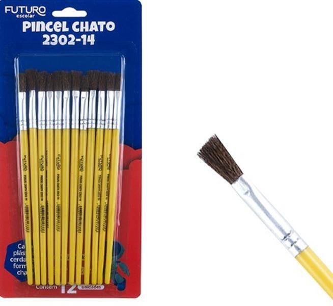 Imagem de Kit 12 pincéis chato para desenho atividades escolares e profissionais