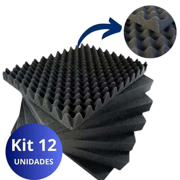 Imagem de Kit 12 Placas Espuma Isolante Absorção Acústica Profissional