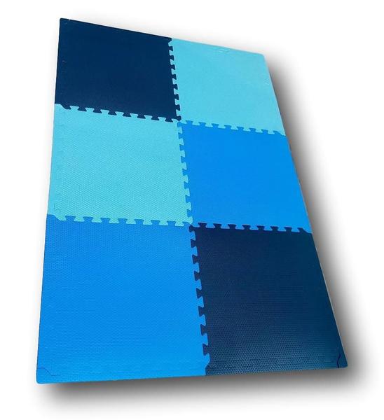 Imagem de Kit 12 Placas Tapete Tatame EVA 50x50x1cm 10mm Tons de Azul