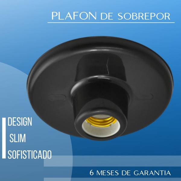 Imagem de Kit 12 Plafonier Plafon Soquete E27 Preto Com 12 Lâmpada Led 6,5W Autovolt Cor Da Luz Branca P/ Sala Quarto Cozinha