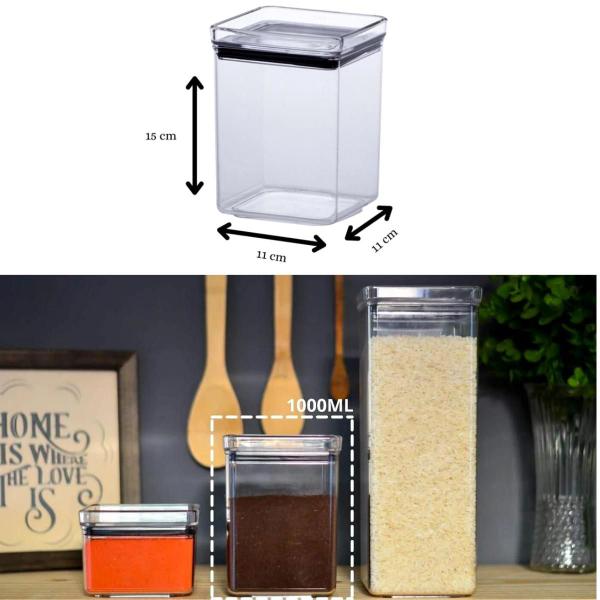 Kit 12 Pote Hermético Quadrado Alimento Organização Conjunto Cozinha Porta Mantimento Jogo Tampa Vácuo Empilhável - Paramount Plásticos Imagem de Kit 12 Pote Hermético Quadrado Alimento Organização Conjunto Cozinha Porta Mantimento Jogo Tampa Vácuo Empilhável