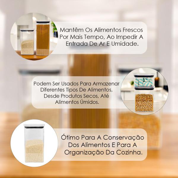 Imagem de Kit 12 Pote Hermético Quadrado Para Alimentos Acrílico Resistente Dispensa