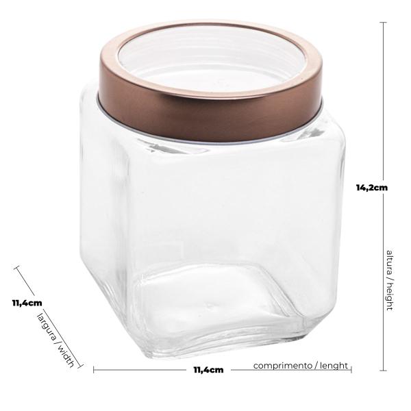 Kit 12 Potes de Vidro 1,2L Quadrado com Tampa Metal Mantimentos Rosé Gold Gran Gastro Lyor Imagem de Kit 12 Potes de Vidro 1,2L Quadrado com Tampa Metal Mantimentos Rosé Gold Gran Gastro Lyor