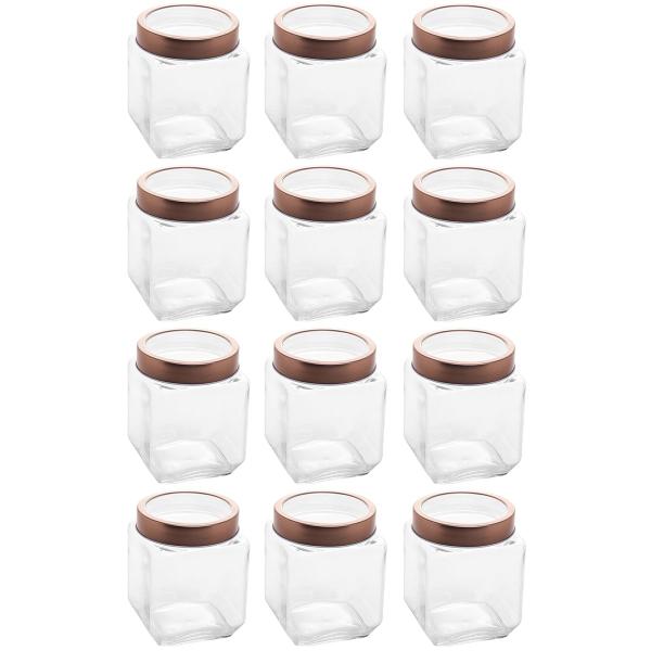 Kit 12 Potes de Vidro 1,2L Quadrado com Tampa Metal Mantimentos Rosé Gold Gran Gastro Lyor Imagem de Kit 12 Potes de Vidro 1,2L Quadrado com Tampa Metal Mantimentos Rosé Gold Gran Gastro Lyor
