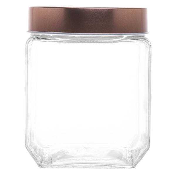 Kit 12 Potes de Vidro 1,2L Quadrado com Tampa Metal Mantimentos Rosé Gold Gran Gastro Lyor Imagem de Kit 12 Potes de Vidro 1,2L Quadrado com Tampa Metal Mantimentos Rosé Gold Gran Gastro Lyor