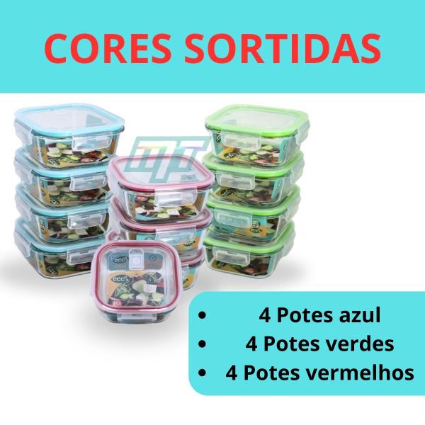 Imagem de Kit 12 Potes De Vidro Hermético Trava Quadrado 800ml Marmita