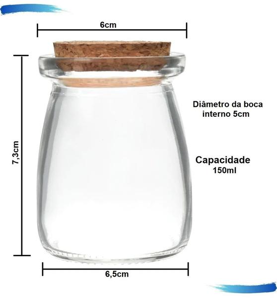 Imagem de Kit 12 Potes Frasco Garrafas De Vidro 150ml Com Rolha Enfeite Lembrancinhas aniversario Cortiça