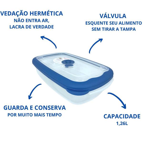 Imagem de Kit 12 Potes Plástico Empilhaveis 1,26L com Válvula Micro Ondas