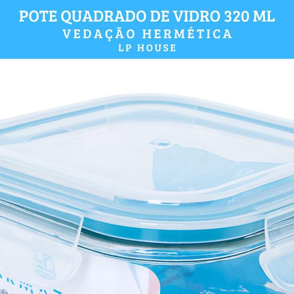 Imagem de Kit 12 Potes Quadrado Vidro 320ml Vedação Hermética LP House