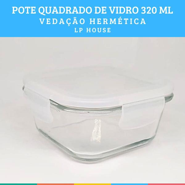 Imagem de Kit 12 Potes Quadrado Vidro Vedação Hermética 320ml LP House