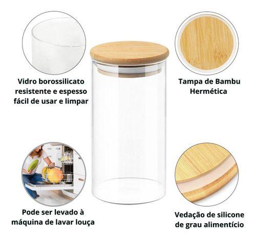 Imagem de Kit 12 Potes Vidro Hermético Tampa De Bambu Premium 8x6,5cm 250ml