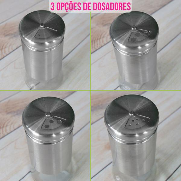 Imagem de Kit 12 Potes Vidro Porta Condimentos Temperos Saleiro Inox