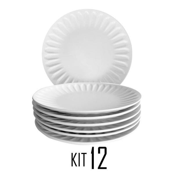 Imagem de Kit 12 Prato Cerâmica P/ Sobremesa 27cm Jantar Buffet