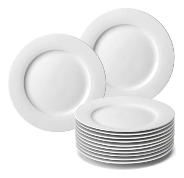 Kit 12 Pratos de Sobremesa Branco Doce Festa Melamina 20cm - SAKES