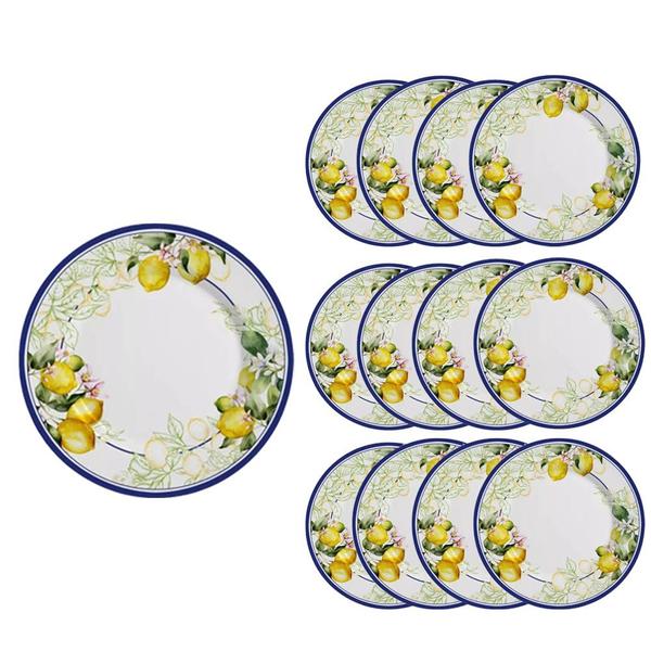 Kit 12 Pratos de Sobremesa de Cerâmica Limão e Flores Sorrento Alleanza 20cm 2ª Linha Imagem de Kit 12 Pratos de Sobremesa de Cerâmica Limão e Flores Sorrento Alleanza 20cm 2ª Linha
