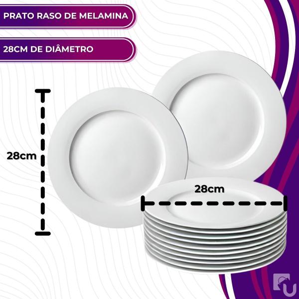 Imagem de Kit 12 Pratos Raso Redondo Branco de Melamina Plástico Resistente 28cm Leve - Bestfer