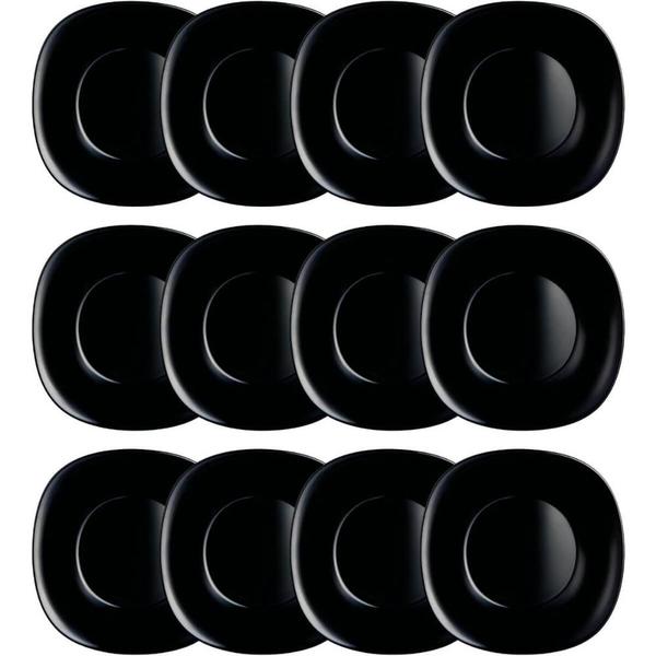 Kit 12 Pratos Rasos 27cm Vidro Opalino Lyor Quadrado Carine Black Brilhante Mesa Posta Imagem de Kit 12 Pratos Rasos 27cm Vidro Opalino Lyor Quadrado Carine Black Brilhante Mesa Posta