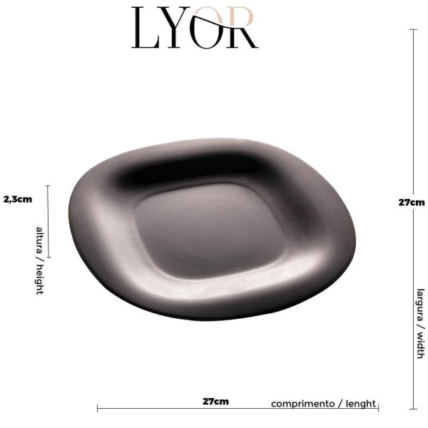Kit 12 Pratos Rasos 27cm Vidro Opalino Lyor Quadrado Carine Black Brilhante Mesa Posta Imagem de Kit 12 Pratos Rasos 27cm Vidro Opalino Lyor Quadrado Carine Black Brilhante Mesa Posta