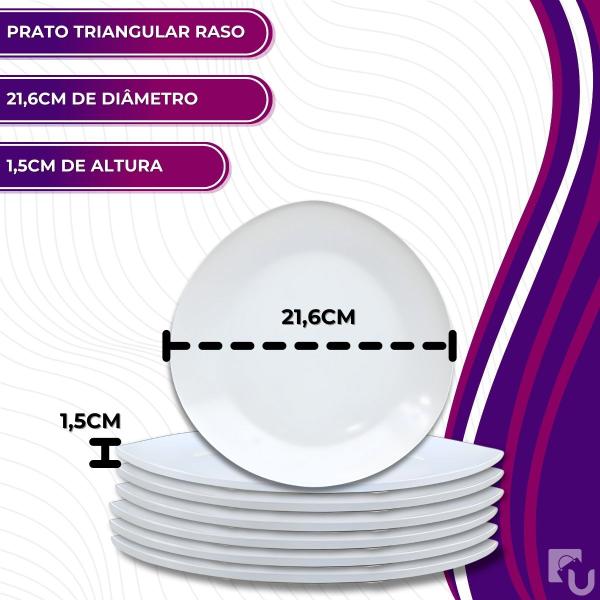 Imagem de Kit 12 Pratos Rasos Triangular de Melamina Plástico Resistente Premium 21,6cm Leve - Bestfer