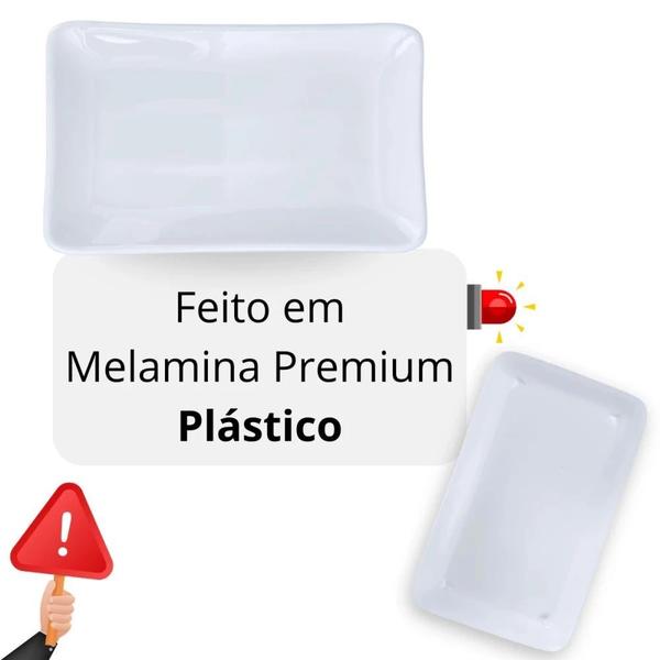 Imagem de Kit 12 Pratos Retangular para Sushi 17,8cm + 3 Travessas Bordas Onduldas 36x12 em Melamina Restaurante Japones  Bestfer 