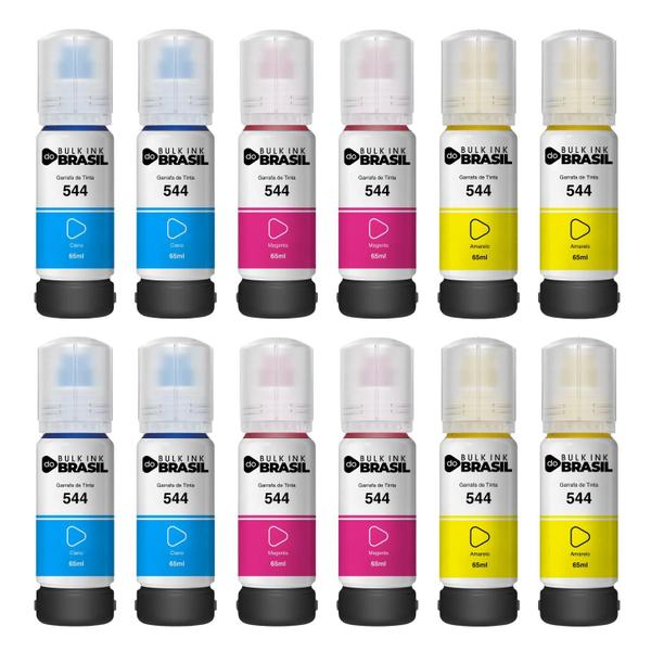 Imagem de Kit 12 Refil de Tinta compatível T544 Ciano, Magenta, Amarelo para impressora Ecotank Epson L3150, L3110, L5190, L3250, L3210, L5290, L5593