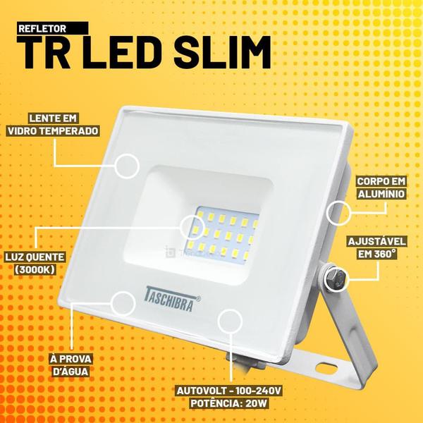 Imagem de Kit 12 Refletores Taschibra TR LED 20W Slim Branco