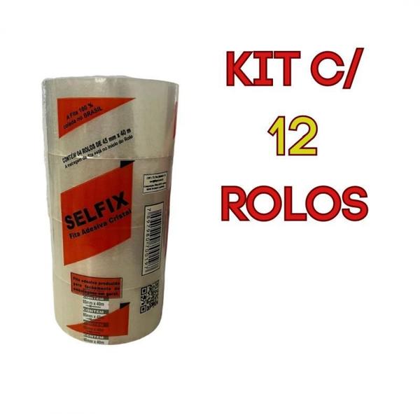 Imagem de Kit 12 Rolos Fita Adesiva Transparente Pvc 45X40 Embalagem