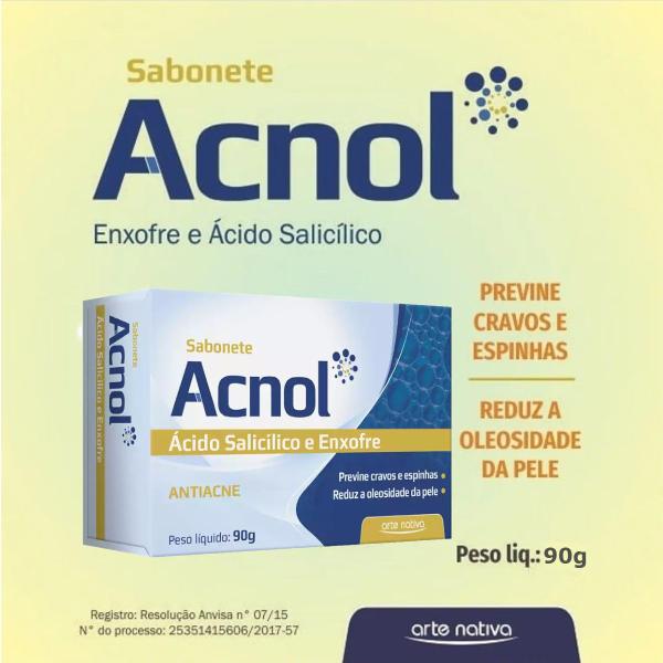 Imagem de Kit 12 Sabonetes Acnol, Antiacne, Cravos e Espinha, Ácido Salicílico e Enxofre em Barra Arte Nativa - 90g cada