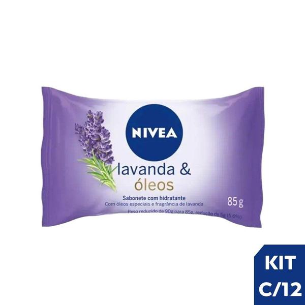 Imagem de Kit 12 Sabonetes em Barra Hidratante Lavanda Óleos Nivea 85g