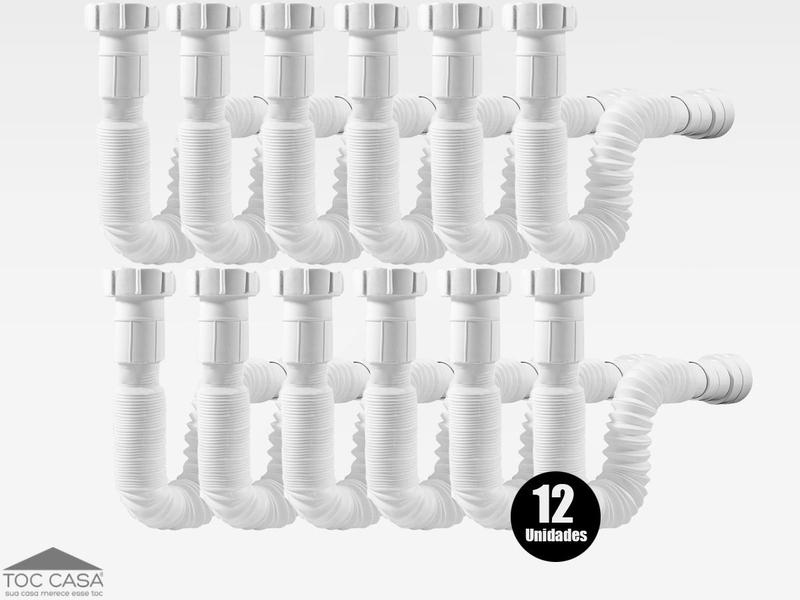 Imagem de Kit 12 Sifão Instala Fácil PVC Corrugado - Branco 1683