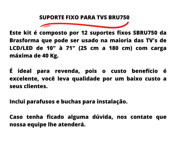 Imagem de Kit 12 Suportes Fixos para TV LED e LCD 10" à 71" SBRU750