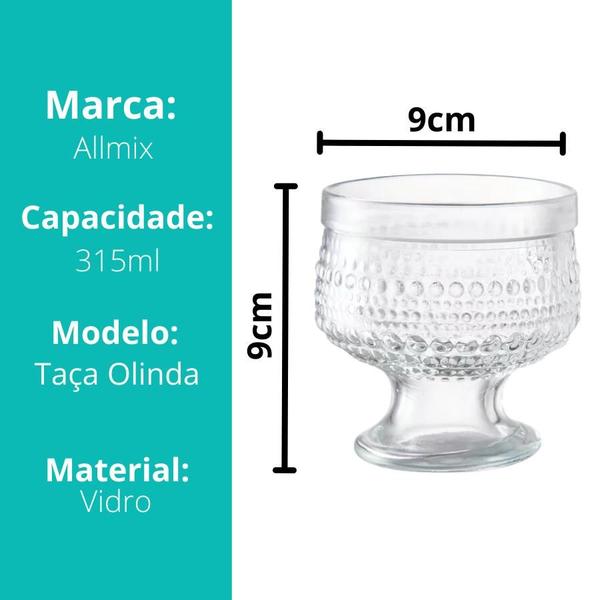 Kit 12 Taças Tigela de Vidro Sobremesa Resistente Sorvete Doces Olinda 315ml - ALLMIX Imagem de Kit 12 Taças Tigela de Vidro Sobremesa Resistente Sorvete Doces Olinda 315ml