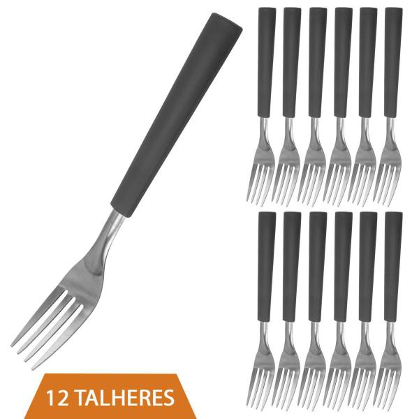 Imagem de Kit 12 Talher Faqueiro Inox Garfo Cabo Preto Luxo Fortaleza