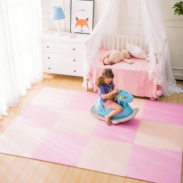 Imagem de Kit 12 Tapete Infantil em EVA Emborrachado de 50x50 com 20mm de Espessura Total de 3 m² Estilo Tatame Para Bebe Criança Menina Yoga Quarto Decoração