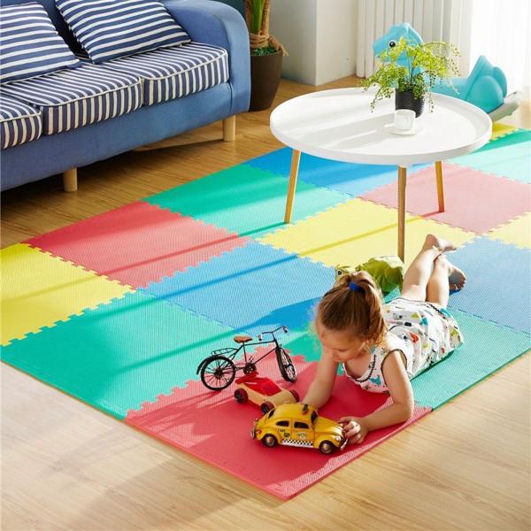 Imagem de Kit 12 Tapete Infantil EVA Placas Peça Estilo Piso Tatame 50x50cm 10mm (3 m²) Emborrachado Crianças Bebes Exercícios c/ Encaixe + Bordas Acabamento