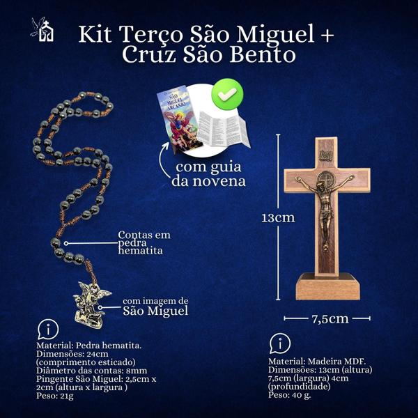 Imagem de Kit 12 Terço São Miguel + Cruz São Bento Atacado Revenda