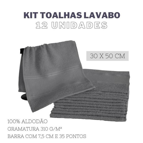 Imagem de Kit 12 Toalhas de Lavabo Mão Linha Social 100% Algodao GELO