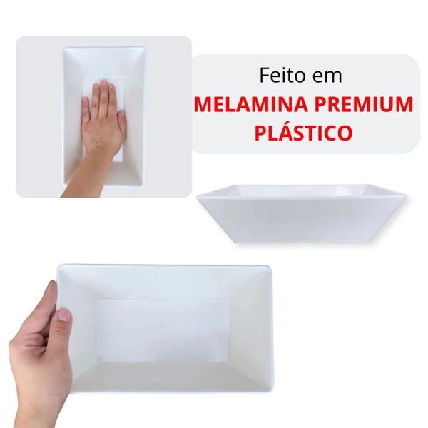 Imagem de Kit 12 Travessas 25 Cm Retangulares Fundas para Buffet Restaurante Profissional Melamina Premium Branca  Bestfer 