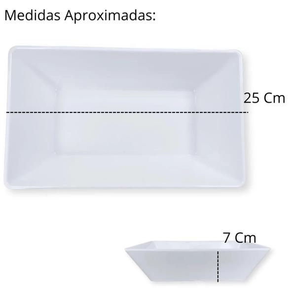 Imagem de Kit 12 Travessas 25 Cm Retangulares Fundas para Buffet Restaurante Profissional Melamina Premium Branca  Bestfer 